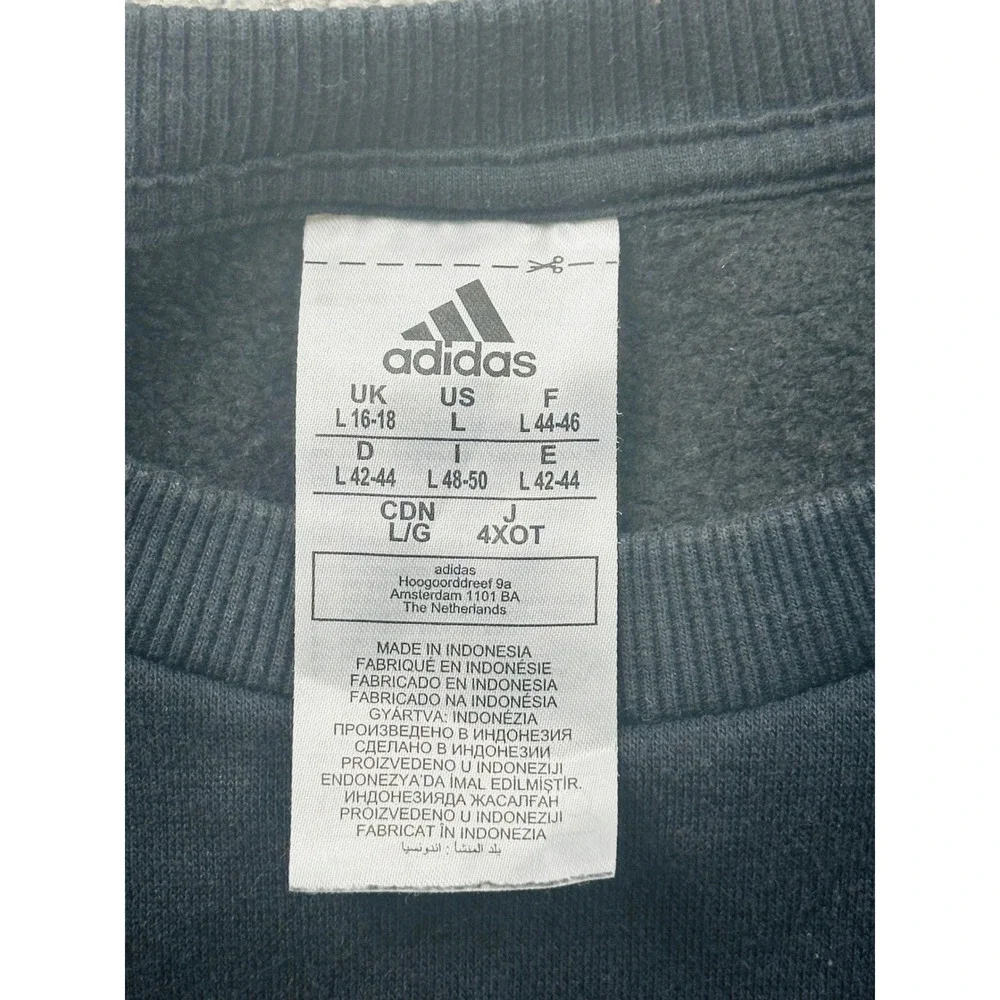 Adidas Sweatshirt Men L Black Crewneck Long‎ Sleeve 3-Stripe Athletic Sporty